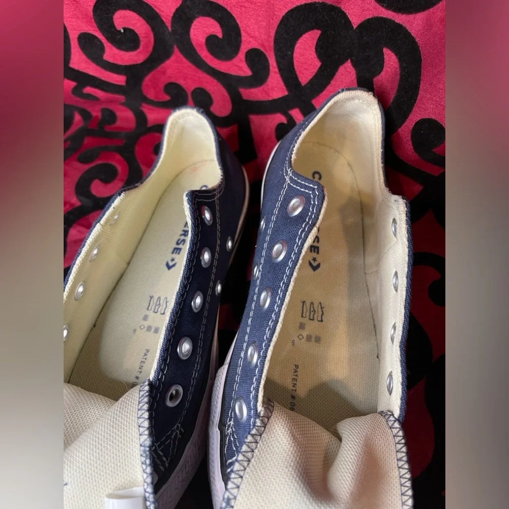 - Boys Low Top Navy Blue Converse Allstar Laces Added